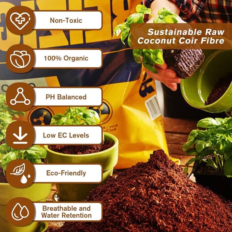 Legigo Pack of 10 Organic Coco Coir Bricks- 100% Natural Compressed Coco Peat Brick Coconut Fiber Substrate with Low EC&pH Balance, Plant Soil Enhance Root Growth for Herbs, Flowers, House Plants - Image 2